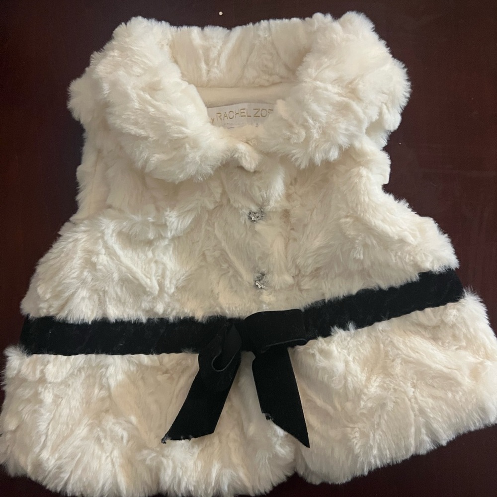Rachel Zoe Kids Cream Faux Fur Vest with Black Belt